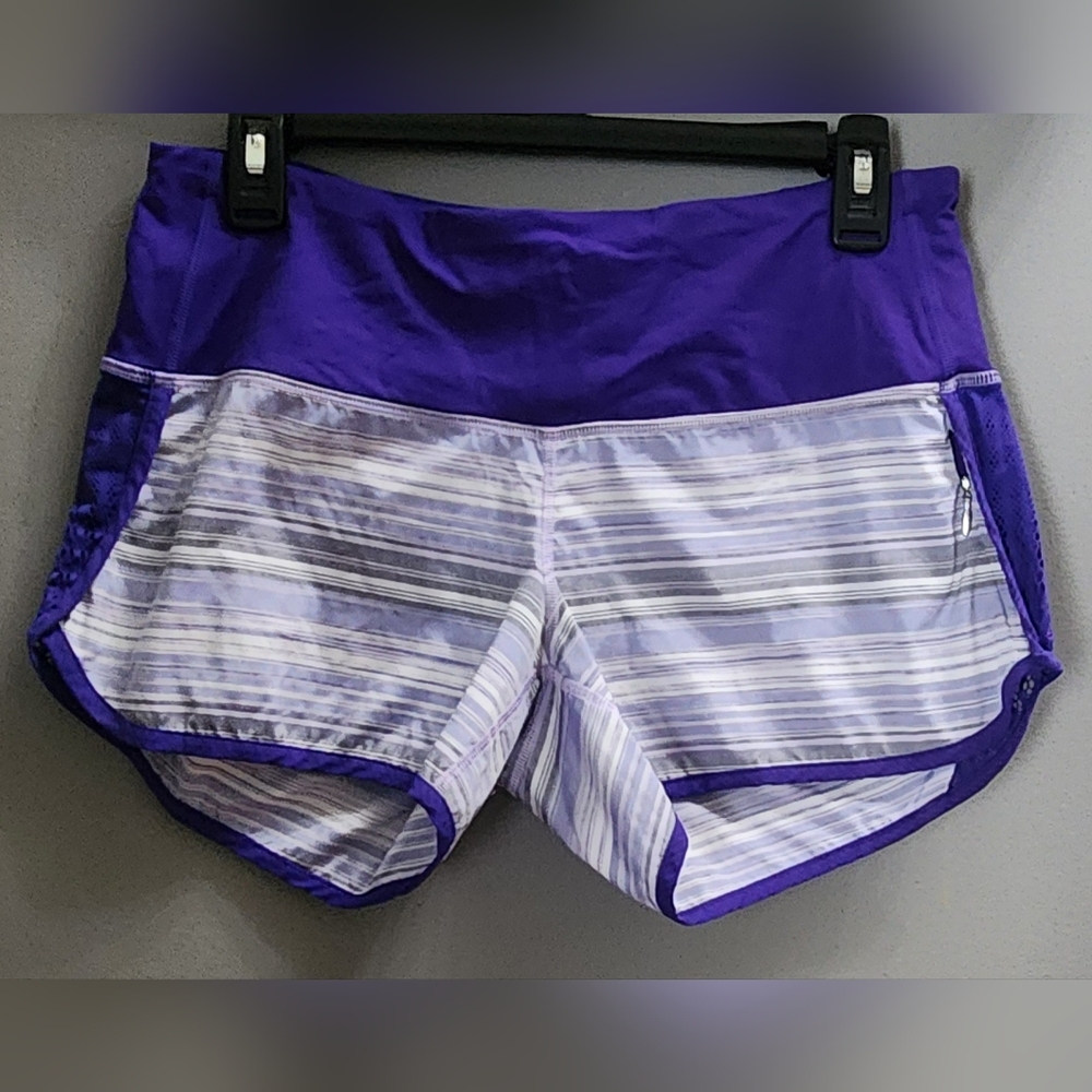 Lululemon Purple Striped Women's Hotty Hot Shorts 4" Inseam